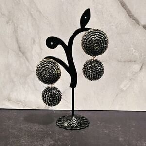 Boutique New Double Ball Black Beaded Dangling Earrings